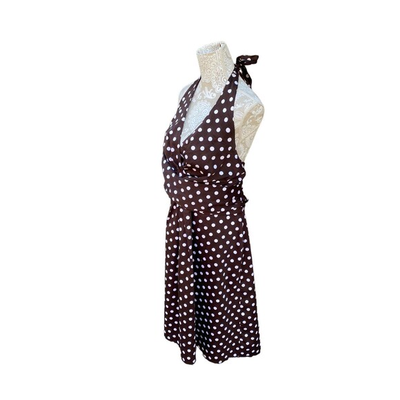 Vtg KSL Stretchy Dress Size 20 Brown White Polka Dot Pin Up Retro Halter Midi - Picture 3 of 12